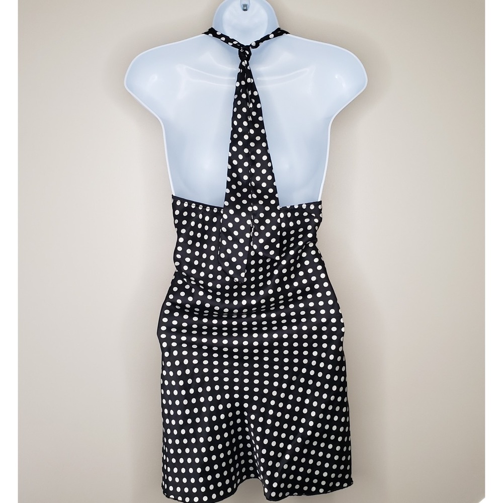 Vtg Preppy Y2K Babydoll Halter Dress Satin Polkadot Stripe Retro Graphic Sz M - Picture 6 of 16